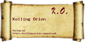 Kolling Orion névjegykártya